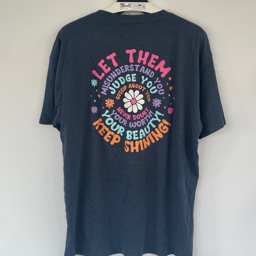 Let Them by Love in Faith Blue Short Sleeve Tee with Inspirational Graphic XL